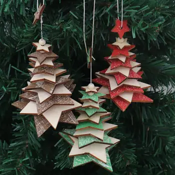 Træ-Juletræ Vedhæng Jul Vedhæng Træ-Dekoration Xmas Tree Dekorationer Pentagram Snefnug Tre-Dimensionel