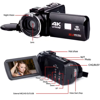 4K WiFi Ultra HD 1080P Digital Video Kamera, Videokamera DV med Linse+Mikrofon GDeals