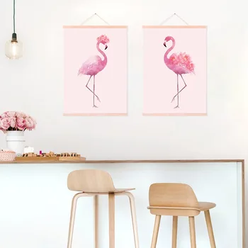 Pink Akvarel Flamingo Dyr Træ Indrammet Lærred Maleri Nordiske Stil Stue Væg Kunst Billedet Home Decor Poster Rulle