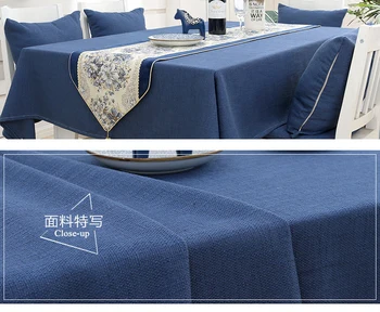 Zakka simpel solid rektangel rundt Middelhavet blonder blå naturlige linned dug abstrakte stof Japansk bomuld spise