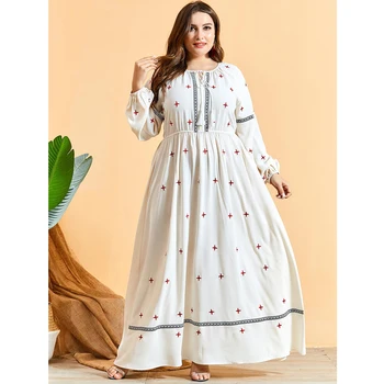 Plus Størrelse Ramadan Islamisk Tøj Abaya Muslimske Høj Talje Broderi Etniske Arabiske Jilbab Maxi Kjole Kjole Mellemøsten Dubai Kaftan
