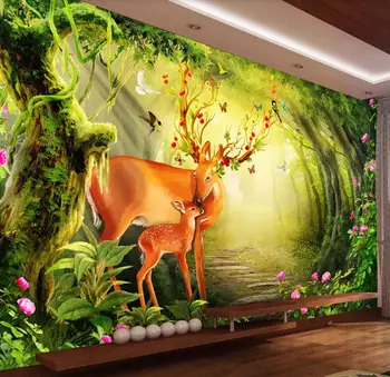 Brugerdefinerede 3D Tapet Skov hjort Wallpapers Til Stue, Soveværelse Vægmaleri Foto Tapet Sofa-TV Baggrund Vægmalerier