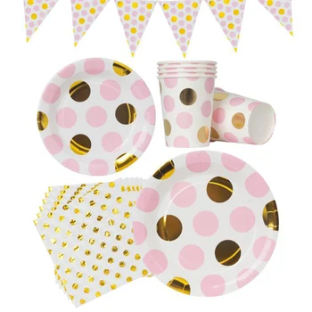 10stk/pack Pink Folie Gold Dot Disponibel Papir Kop Plade Bleer Til Baby Brusebad Kids Fødselsdag Dekoration af Forbrugsstoffer