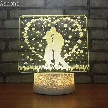 Valentine ' s Day 3D bordlampe, Acryl LED Nat Lys Touch 7 Farve Skiftende bryllupsfest Dekorative Lys for Elskere Gave