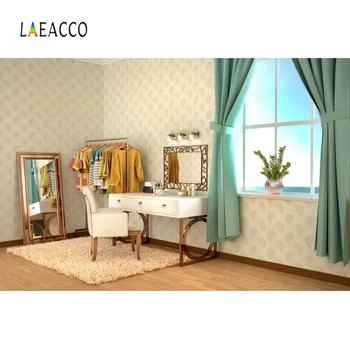 Laeacco Prinsesse Pige Toiletbord Make Up Spejl Gardin Vindue Foto Baggrunde Fotografering Baggrunde Til Foto-Studio