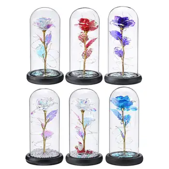 Blomst Glas Vase LED Display Glas Kuppel Kloden Max Flaske med Træ-Base Blomst Landskab Indehaveren Nat Lys Indretning til Bryllup