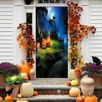 2 stk/sæt Nyeste Halloween Horror Græskar Plakat Døren Klistermærker, Maling Tapet Wall Sticker gruppe-Soveværelse Home Decor Gaver