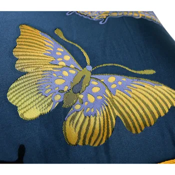 DUNXDECO Dekorative pudebetræk pudebetræk Moderne Luksus Dybe Blå Elegante Butterfly Jacquard Kunstneriske Stol pudebetræk
