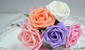 5-6CM Kunstige Blomster Skum Rigtige Touch-Glitter Roser,Wire Stamceller,Brudebuket Forsyninger,Bryllup Dekorationer, Hængende Blomst Bold