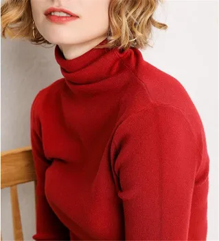 Efterår og vinter kvinder trøjer Slank solid farve turtleneck sweater, Pullover bunden shirt Høj elasticitet varm kvinders top