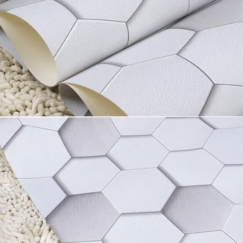 3D Moderne Geometriske Wall Paper Roll for Vægge, Vinyl Vandtæt 3D-Gitter Baggrunde PVC Sekskant Baggrundsbillede Grå Gul