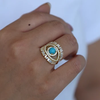 Tyrkiet onde øje ring smykker heldig guld hamsa finger med cz ring charme kvinder fine dame gaver tyrkisk smykker