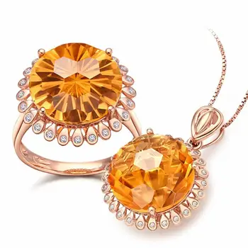 Citrin ædelsten gul krystal zircon diamanter, ringe, vedhæng, halskæder smykker sæt til kvinder guld farve smykker bijoux gaver