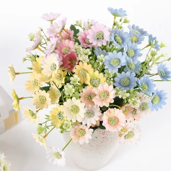 15 Hoved Simulering Daisy Blomst Buket Silke Kunstige Blomster Chrysanthemum Hjem DIY Bryllup Flores Office Part Indretning
