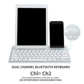 Bluetooth Tastatur Dual Channel Multi-Device Universal Wireless Bluetooth Genopladelige Tastatur med Stabil fod
