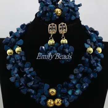 Smukke Navy Blå Afrikanske Coral Perler, Halskæde Sæt Nigerianske Bryllup Indiske Brude Smykker Sæt 2020 Nye Gratis Fragt CJ666