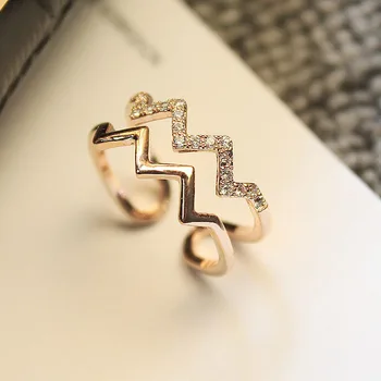 1PC Geometriske Crystal Golden Multi-lag Bølge Ring for Kvindelige Mode Zircon Par Engagement Kvinder Ring