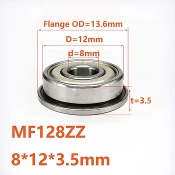 2stk/masse MF128ZZ Flangen er Forsynet 8*12*3.5 mm Dyb Rille Ball Mini-Flange Tynd Væg MF128-ZZ 8*12*13.6*3.5 mm 52100 Krom Stål