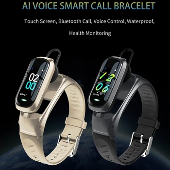 B9 Trådløse Hovedtelefoner Smart Ur med puls, Blodtryk Fitness Armbånd 5.0 AI Stemme Bluetooth Headset Se
