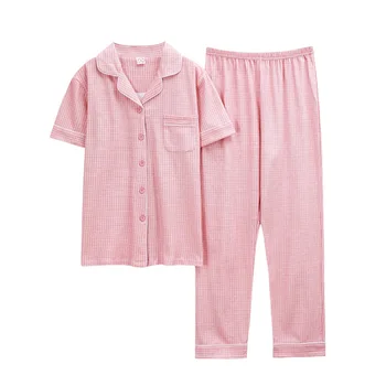 Pyjamas Sommer Bomuld Nye Stil Kvinder Kort-Langærmet Tøj, Bukser, Cardigan med Revers, Enkelt Bærbare Bomuld Homewear Sæt