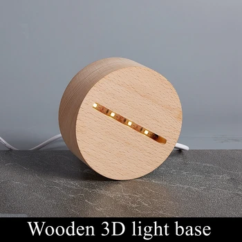 Runde Træ-3D lys base USB-Led-lampe Kabel skifte Moderne Nat Lys Acryl Led-lampe Samlet Base