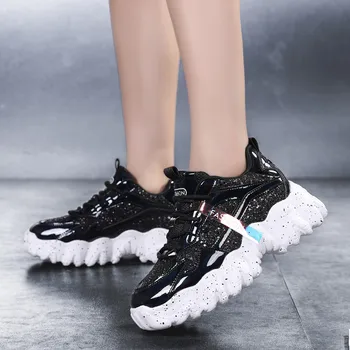 2020 Nye Mode Sneakers Kvinder Bling Høj Kvalitet Platform Flade Sko Damer Skinnende Casual Chunky Sneakers Mujer Zapatillas