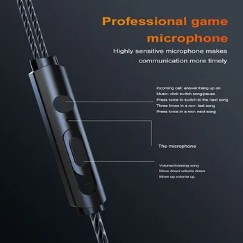 Metal kabelforbundne Hovedtelefoner med Ledning Headset Til Mobiltelefoner, PC Gaming Kabelforbundne hovedtelefoner 3,5 mm IN-EAR-Headset, Komfortable ear hovedtelefoner