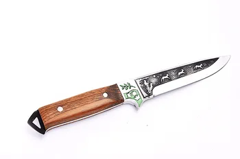 DuoClang Høj Kvalitet Udskæring Mønster Fast Kniv Kniv, Træ-Håndtag-Self-Defense Udendørs Knive