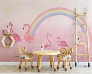 Beibehang Brugerdefineret baggrund 3d vægmaleri hånd-malet flamingo børneværelse tapet prinsesse pink TV baggrund wall paper vægmaleri