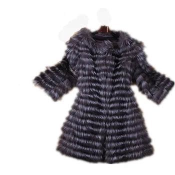 I ægte sølv ræv pels mellem-lange slanke kvinder er efterår og vinter Luksus plus size ægte pels jakke C29