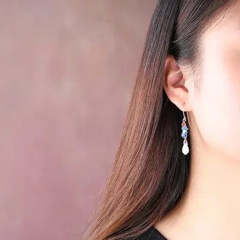 Fashionable Kinesisk stil øreringe s925 sterling sølv smykker til kvinder brændt blå lotus og Tianyu øreringe