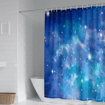 Blå Solid Polaris Print badeforhæng Vandtæt Stof Vaskbar Soveværelse badeforhæng med Krog Tilbehør