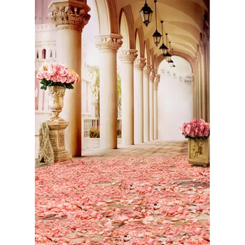 Mehofond Palace Korridor Pink Blomst Kronblad Bryllup Baggrund Søjle Baby Portræt Fotografering Baggrund Indretning Foto Studio Rekvisitter