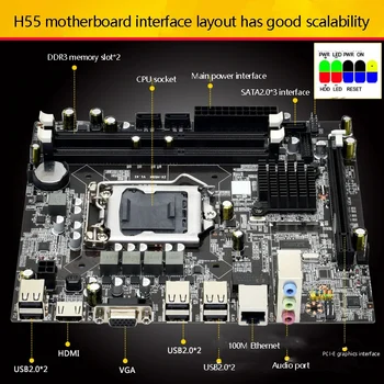 H55 Bundkort DDR3 LGA 1156 Understøtter 2x4G Kapacitet 3xSATA2.0 Bundkort til PC
