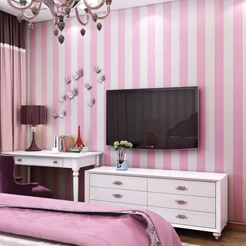 Moderne Pink Blå Hvid Stribe Tapet til børneværelset Baby Dreng Pige Soveværelse Væg Papir, Selvklæbende Non-woven Tapeter QZ037