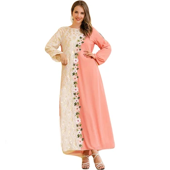 Broderi Kvinder, Muslimske Lang Kjole Etniske Ferie Abaya Patchwork Arabiske Jilbab Kaftan Vintage Maxi Kjole Farveblok Kjole Mode
