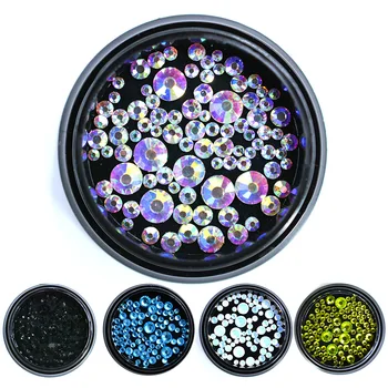 1 Kasse AB 27 Farve Runde Flatback Glass Glitter Krystal 3D-Charm-Perler-Mix Størrelse SS4-SS30 Nail Art Rhinsten Pynt