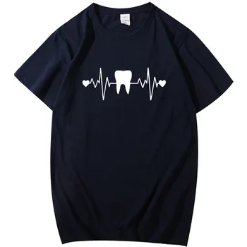 Sjove Tand, Tænder Tandlæge Hjerteslag T-shirt, Mænds Bomuld kortærmet T-Shirt Hip Hop t-Shirts Toppe Harajuku Streetwear Fitness
