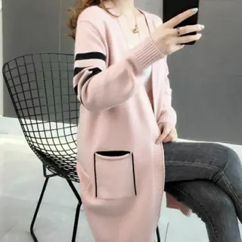 2020 Nye Efteråret Plus Size koreanske Sweater Cardigan Kvinders Fast Casual Lommer Løs Cardigan Kvindelige Strikke Outwear S-3XL M086