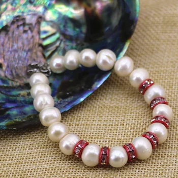 Oprindelige design 9-10mm naturlige hvide ferskvands kulturperler perle perler strand armbånd & armbånd til kvinder smykker 7,5 tommer B3088