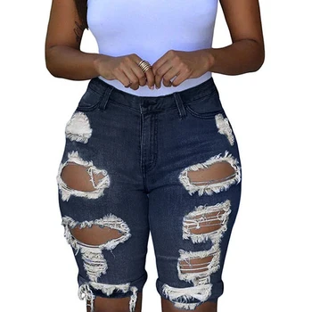 VICABO Kvinder Tynde Ripped Jeans Shorts Streetwear Plus Size Højtaljede Bukser, Vintage Bukser Ødelagt Denim Slim