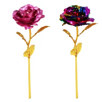 Imiteret Guld Folie Rose Forgyldt 24K farverige Farverige Rose Buket Guld-Belagte Rose Wedding Party Romantiske Gaver Festlig