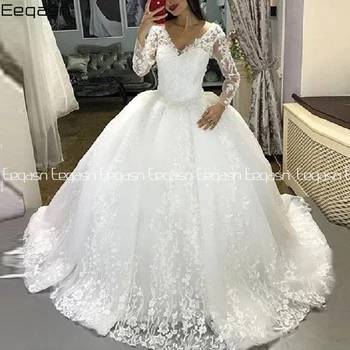 Eeqasn 2020 Prinsesse Bolden Kjole Brudekjoler Luksus Langærmet Lace Dubai Hvid Brudekjole Vestido De Noiva