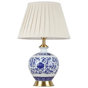 Moderne nye Kinesiske style blå og hvid keramik seng, stue, soveværelse Kinesiske retro hotel dekorativ bordlampe LX102606