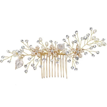 Bryllup Hovedbeklædning Simuleret Pearl Hår Tilbehør til Bruden Crystal Crown Blomster Elegant Hår Pynt Hårnål kam