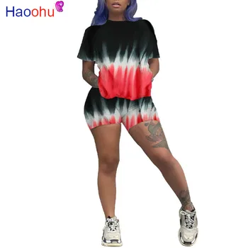 HAOOHU 2020 Sommeren Kvinder To Stykker Sæt Træningsdragter Korte Ærmer Print Toppe, Shorts, der Passer Trænings-og Sporty Street Club 2 Stk. Tøj