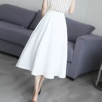 Elegant Plisseret Nederdel med Høj Talje Slankende Lang Hvid Nederdel Fashion Solid Farve Halv længde Nederdel Vestidos Feminino