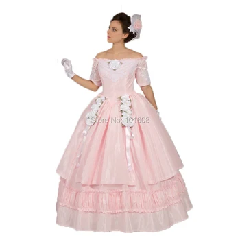 Nye Ankomst!Elegant Pink Taft Victorianske kjoler 1860'erne borgerkrig Kjole Historiske kjoler, Retro regency Flæser kjole HL-115