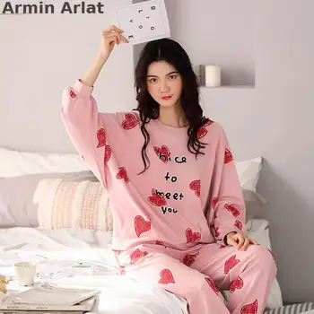 Søde Kvinder, Pijama Mujer Bomuld Pyjamas Print Pyjamas Ladys Casual Nattøj Løs Sleep Set Homewear Høj Kvalitet PJ Sæt 2stk