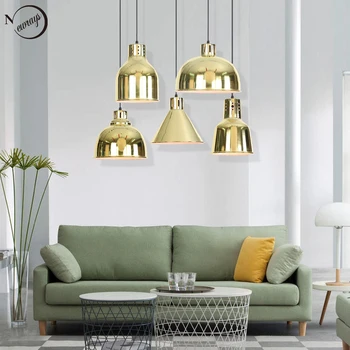 Moderne jern forgyldt minimalistisk guld pendel lampe 220V E27 LED glans hængende lampe, soveværelse, stue, køkken, hotel, cafe